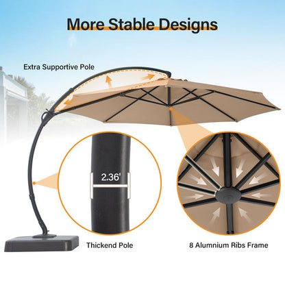 LAUSAINT HOME 11 FT Deluxe Curvy Cantilever Umbrella with 360° Rotation Outdoor Patio Umbrella with Base