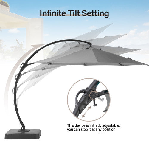 LAUSAINT HOME 11 FT Deluxe Curvy Cantilever Umbrella with 360° Rotation Outdoor Patio Umbrella with Base