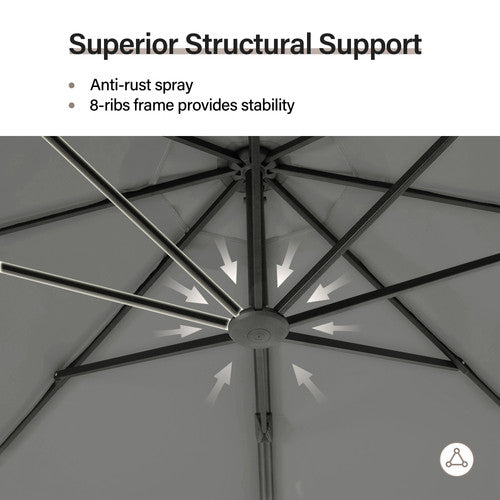 LAUSAINT HOME 11 FT Deluxe Curvy Cantilever Umbrella with 360° Rotation Outdoor Patio Umbrella with Base