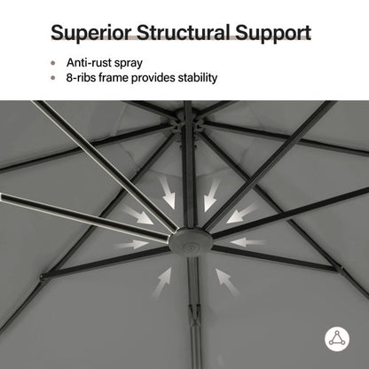 LAUSAINT HOME 11 FT Deluxe Curvy Cantilever Umbrella with 360° Rotation Outdoor Patio Umbrella with Base