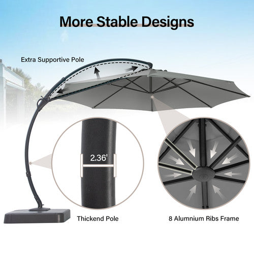 LAUSAINT HOME 11 FT Deluxe Curvy Cantilever Umbrella with 360° Rotation Outdoor Patio Umbrella with Base