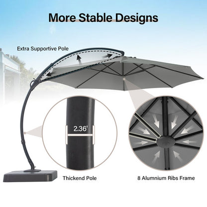 LAUSAINT HOME 11 FT Deluxe Curvy Cantilever Umbrella with 360° Rotation Outdoor Patio Umbrella with Base