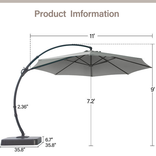 LAUSAINT HOME 11 FT Deluxe Curvy Cantilever Umbrella with 360° Rotation Outdoor Patio Umbrella with Base