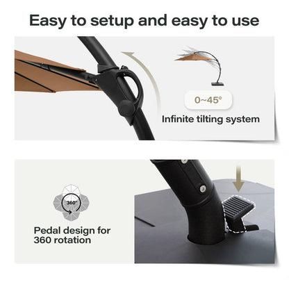 LAUSAINT HOME 11 FT Deluxe Curvy Cantilever Umbrella with 360° Rotation Outdoor Patio Umbrella with Base