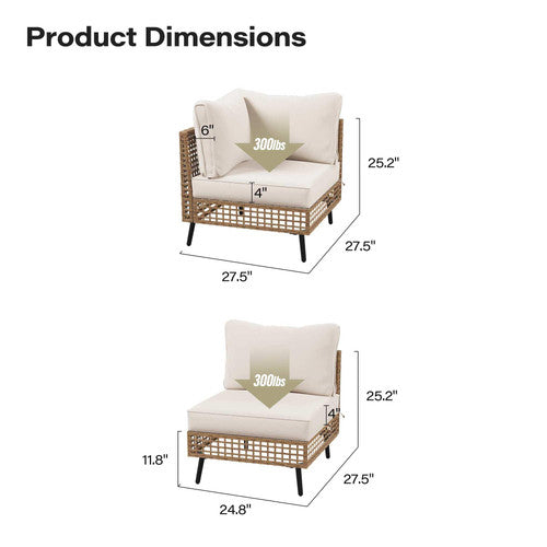 LAUSAINT HOME Outdoor Sectional Sofa Set All-Weather Patio Conversation Set with Thick Cushions