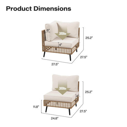 LAUSAINT HOME Outdoor Sectional Sofa Set All-Weather Patio Conversation Set with Thick Cushions