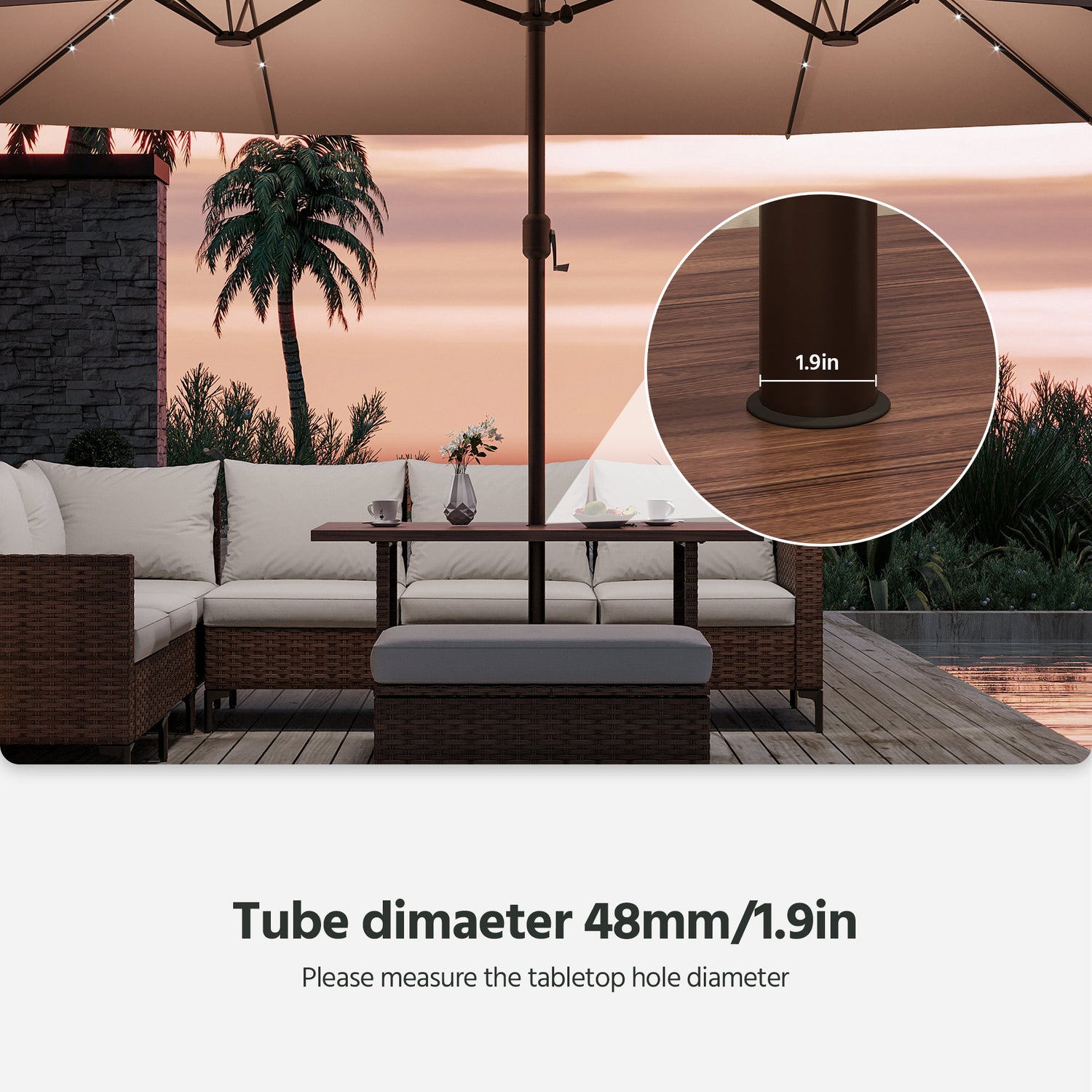 15ft Large Double-Sided Rectangle Outdoor Umbrella with Base