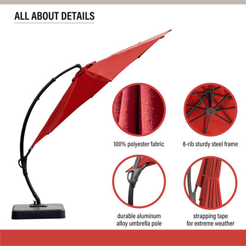 LAUSAINT HOME 12 FT Deluxe Curvy Cantilever Umbrella with 360° Rotation Outdoor Patio Umbrella with Base