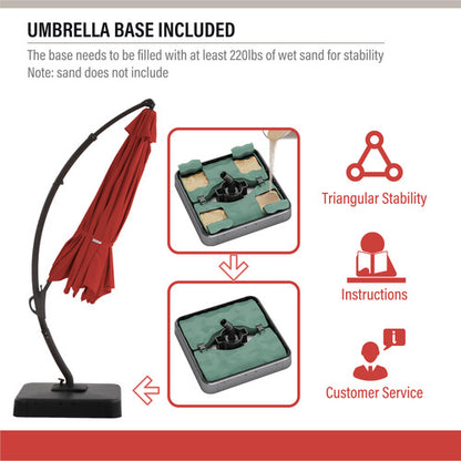 LAUSAINT HOME 12 FT Deluxe Curvy Cantilever Umbrella with 360° Rotation Outdoor Patio Umbrella with Base