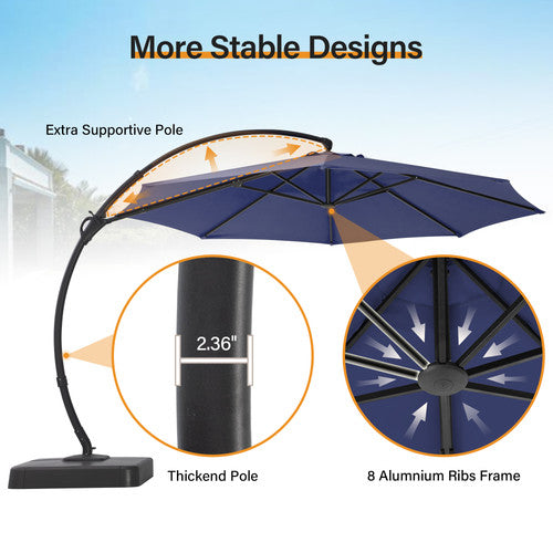LAUSAINT HOME 12 FT Deluxe Curvy Cantilever Umbrella with 360° Rotation Outdoor Patio Umbrella with Base