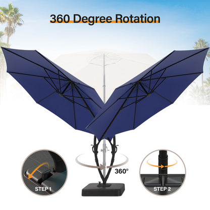 LAUSAINT HOME 12 FT Deluxe Curvy Cantilever Umbrella with 360° Rotation Outdoor Patio Umbrella with Base