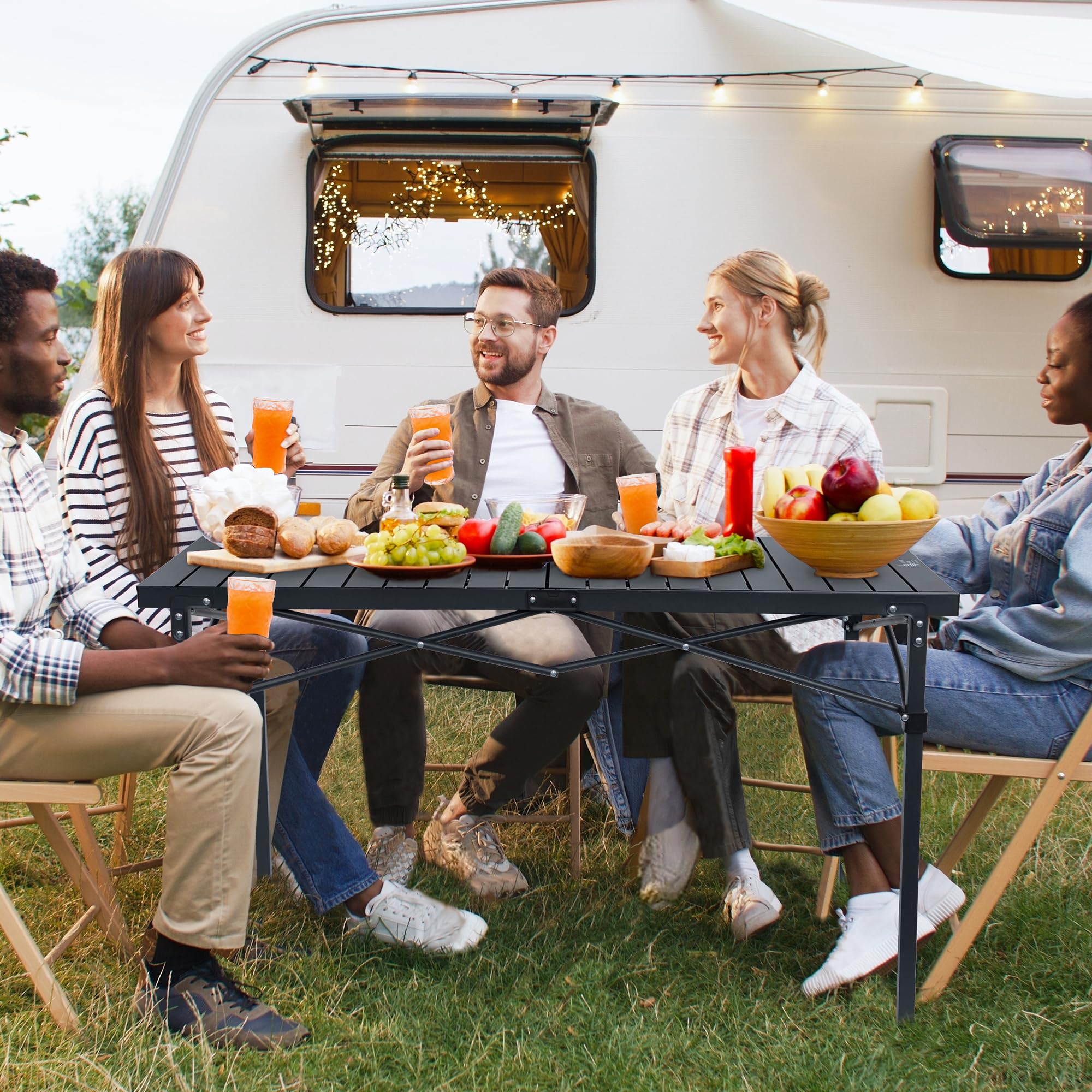 LAUSAINT HOME Folding Camping Table with Aluminum Roll-up Tabletop