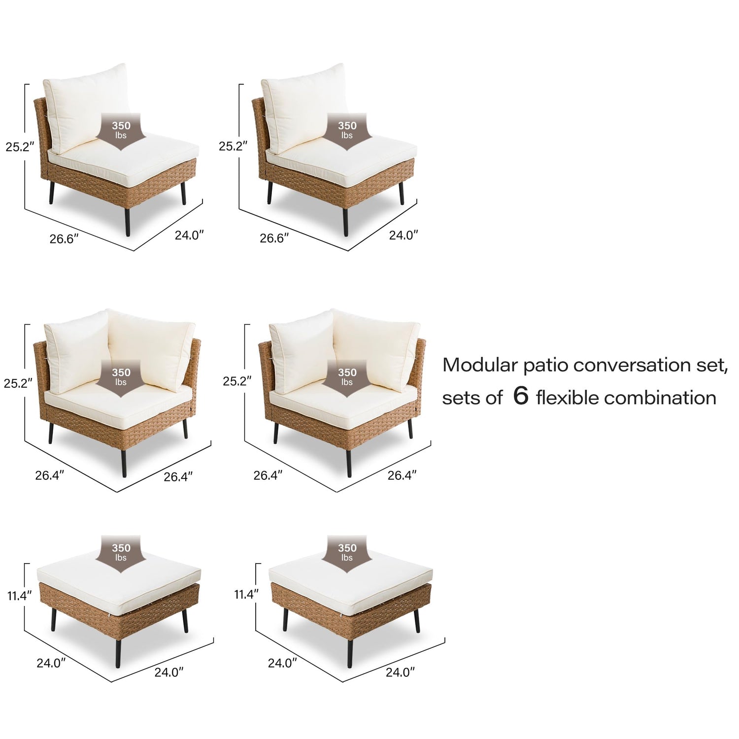 LAUSAINT HOME 6 Pieces Outdoor Sectional Sofa Set
