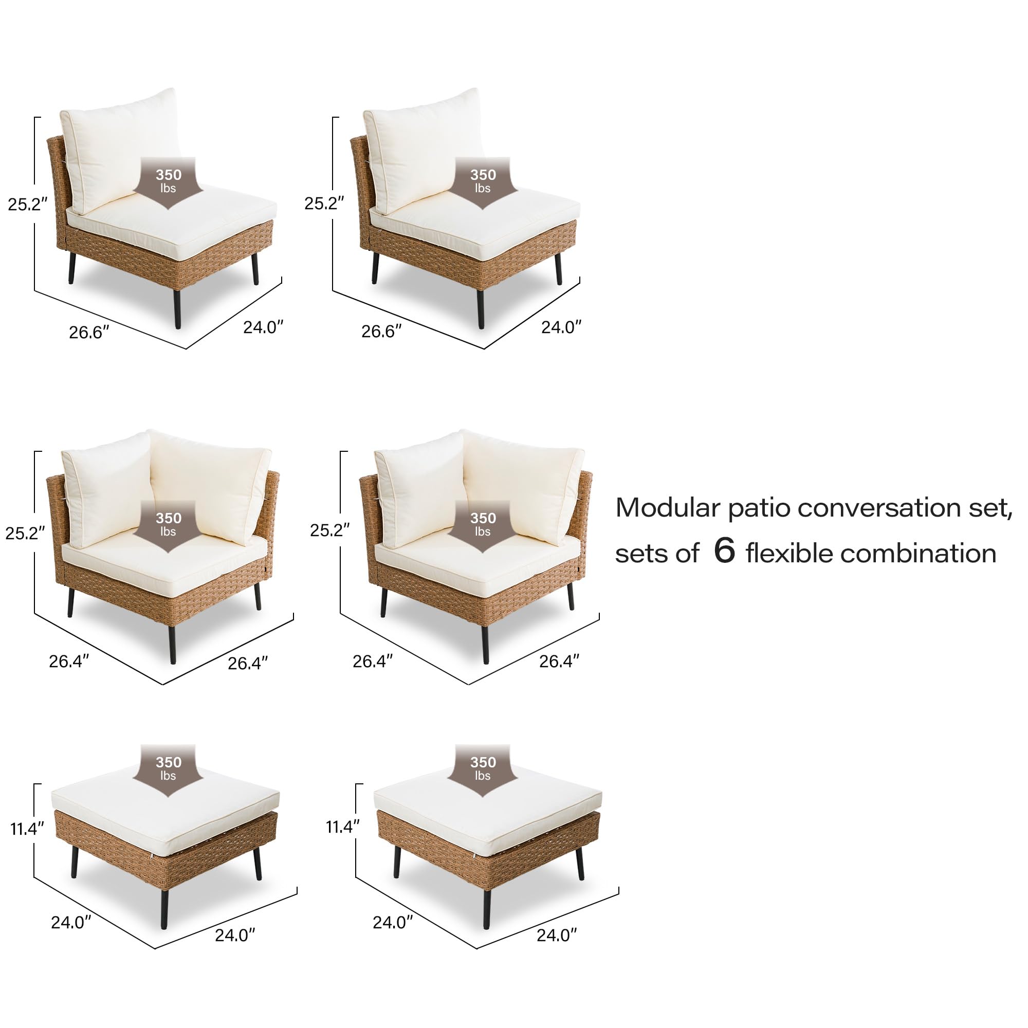 LAUSAINT HOME 6 Pieces Outdoor Sectional Sofa Set