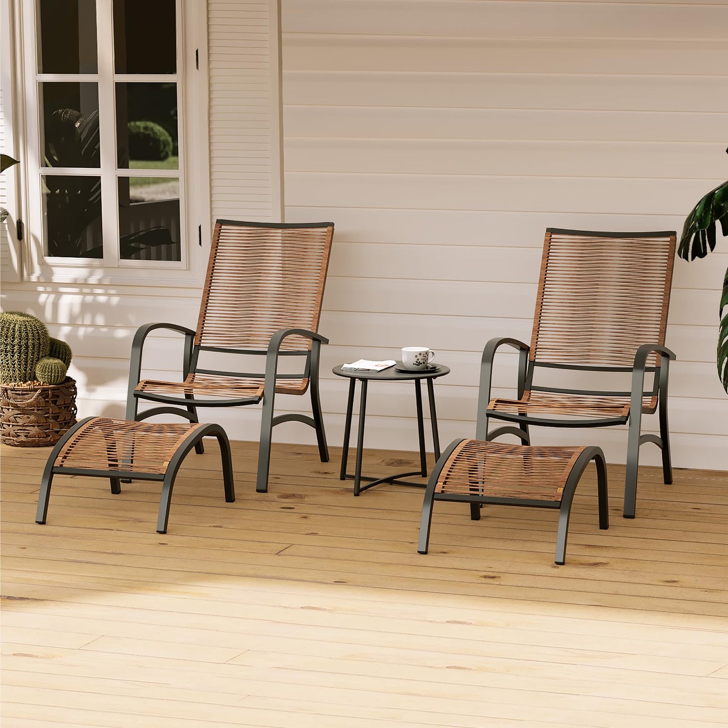 LAUSAINT HOME 5 Pieces PE Wicker Rattan Outdoor Lounge Chairs