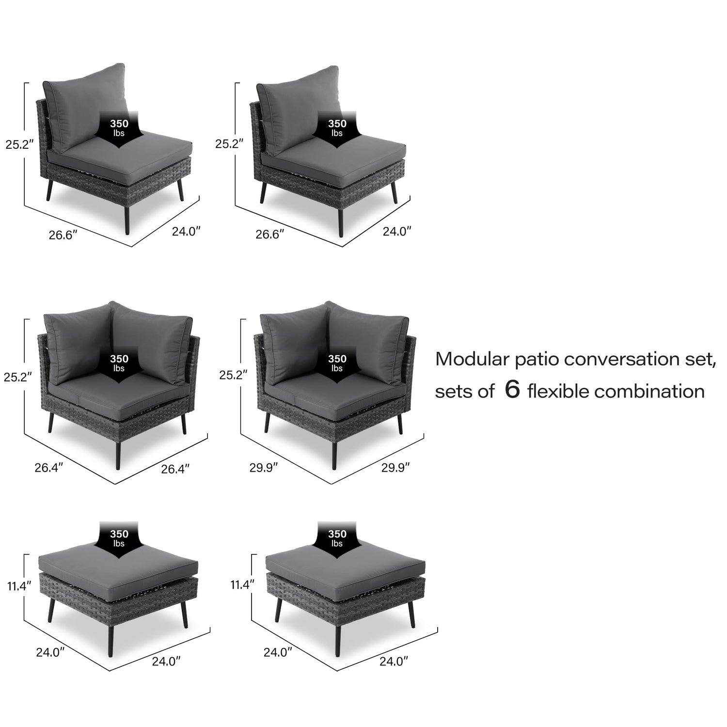 LAUSAINT HOME 6 Pieces Outdoor Sectional Sofa Set