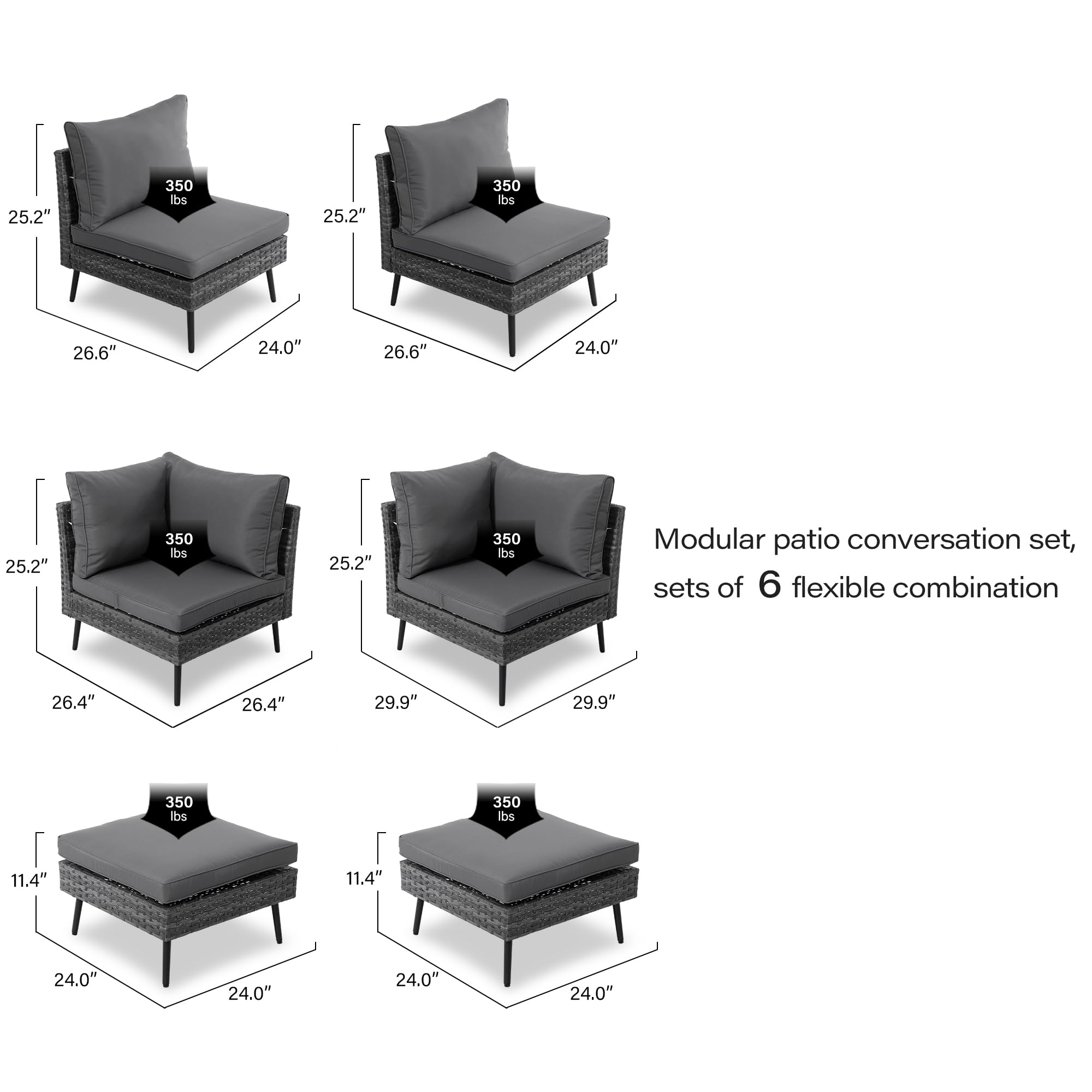 LAUSAINT HOME 6 Pieces Outdoor Sectional Sofa Set