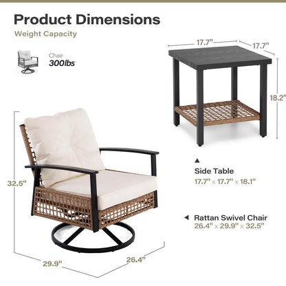 LAUSAINT Home 3 Pieces Swivel Rocking Bistro Set