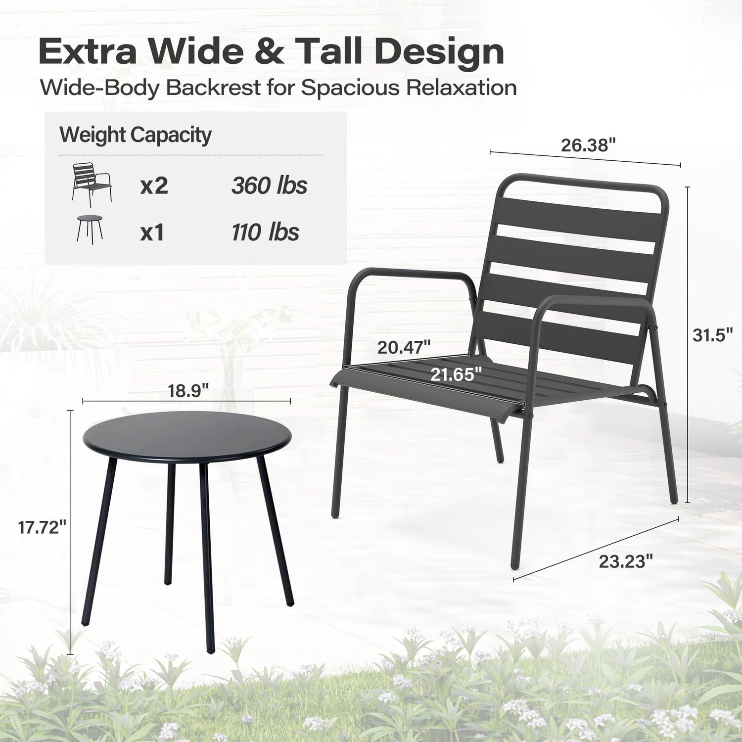 LAUSAINT HOME 3 Pieces Small Patio Bistro Set