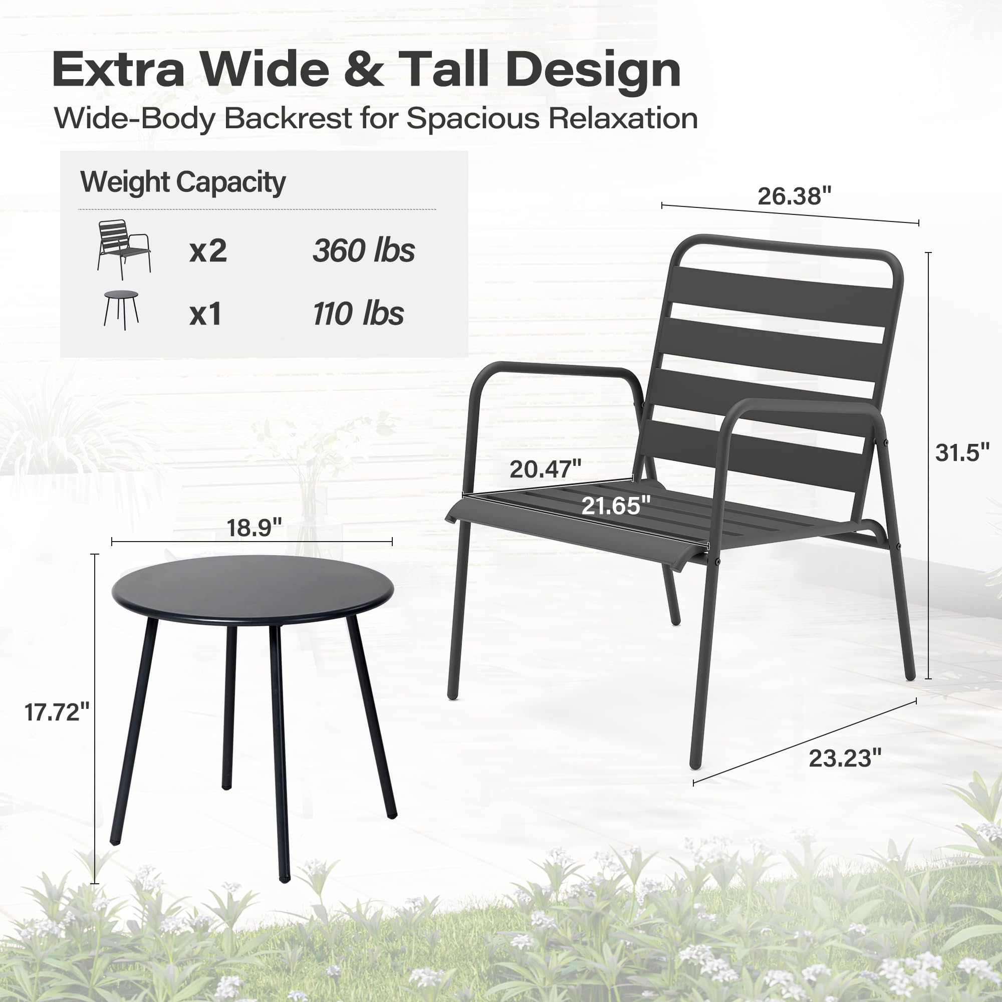 LAUSAINT HOME 3 Pieces Small Patio Bistro Set