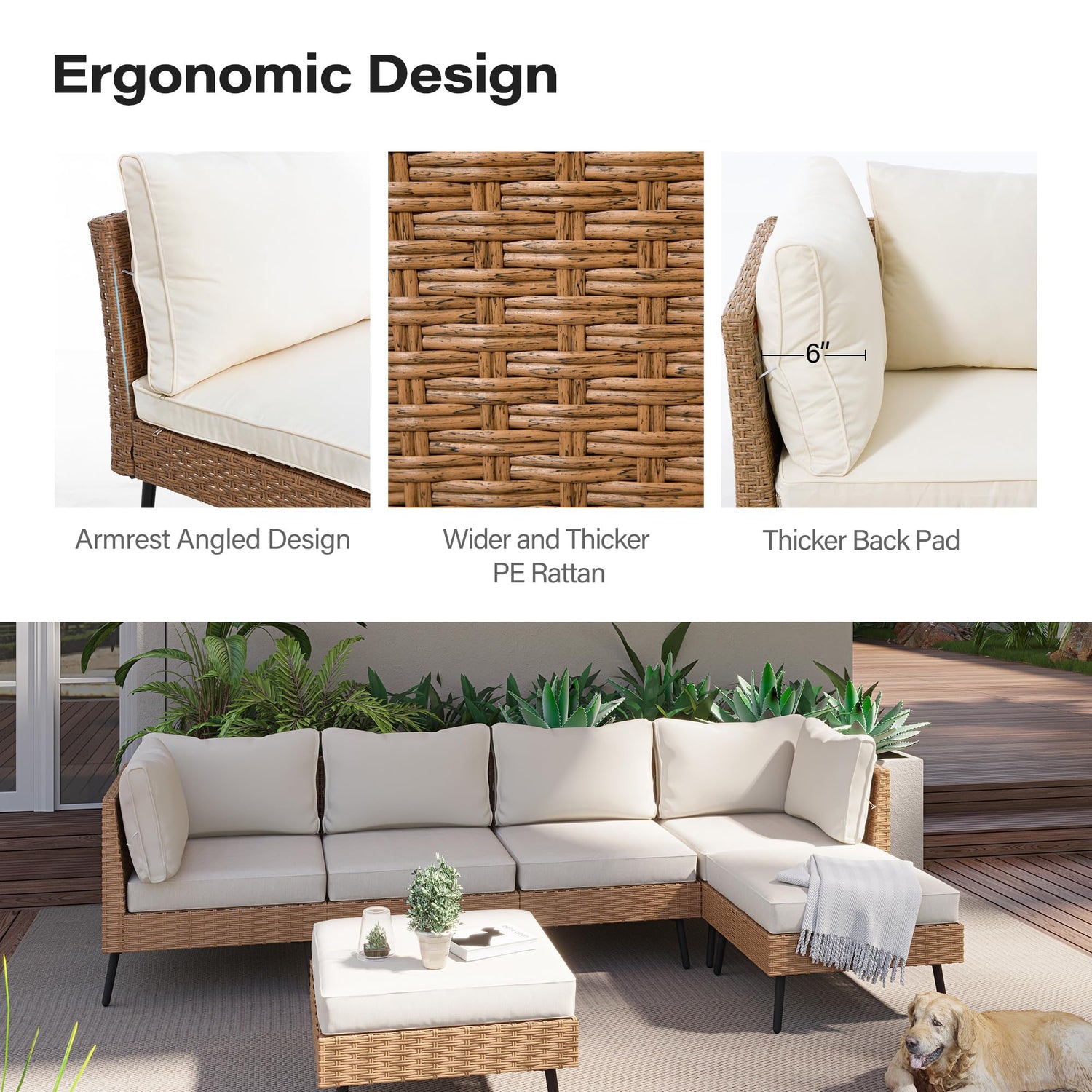 LAUSAINT HOME 6 Pieces Outdoor Sectional Sofa Set