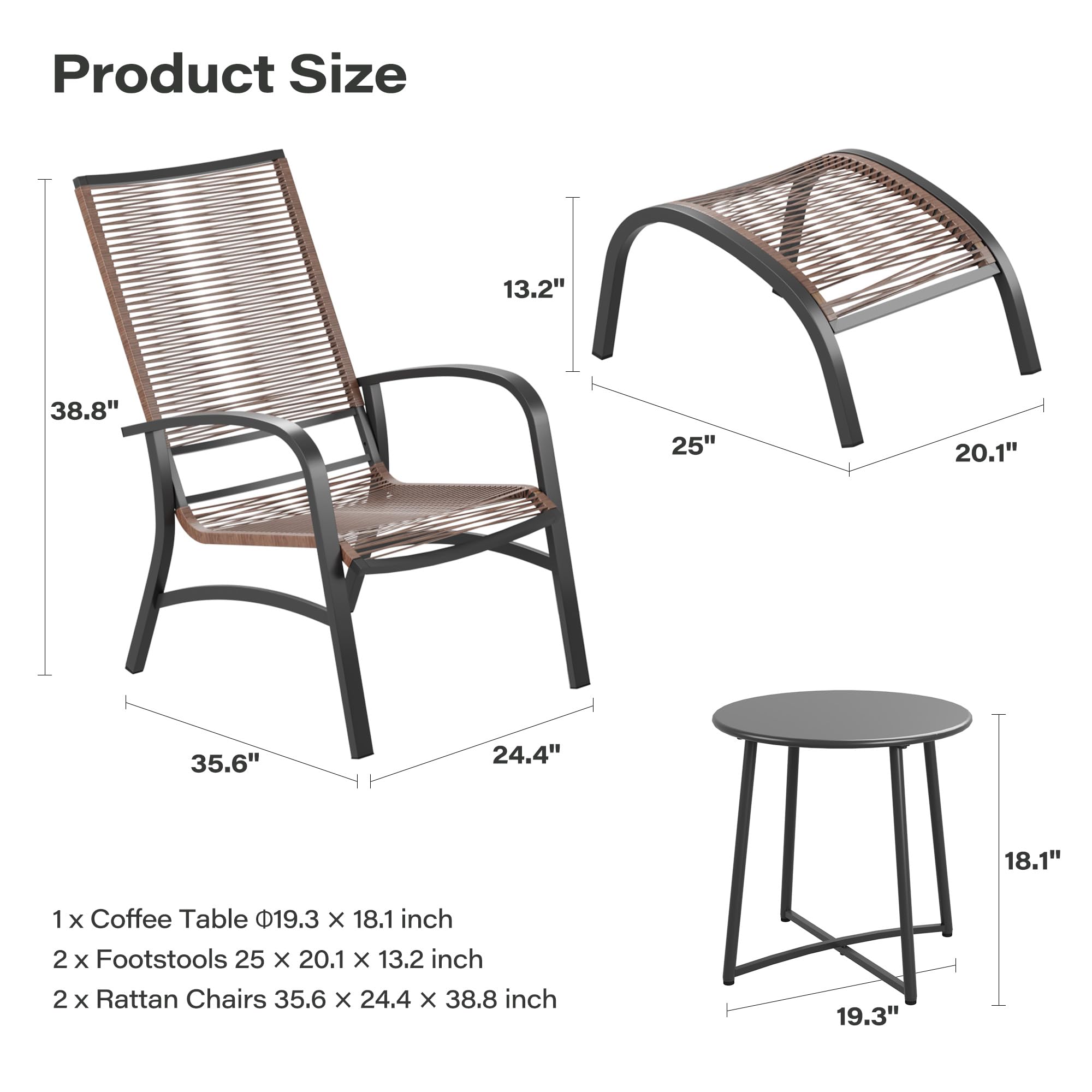 LAUSAINT HOME 5 Pieces PE Wicker Rattan Outdoor Lounge Chairs