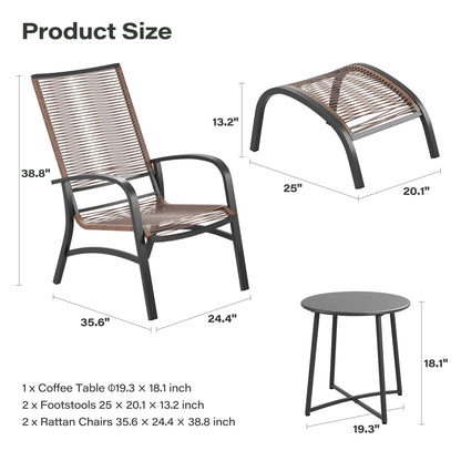 LAUSAINT HOME 5 Pieces PE Wicker Rattan Outdoor Lounge Chairs