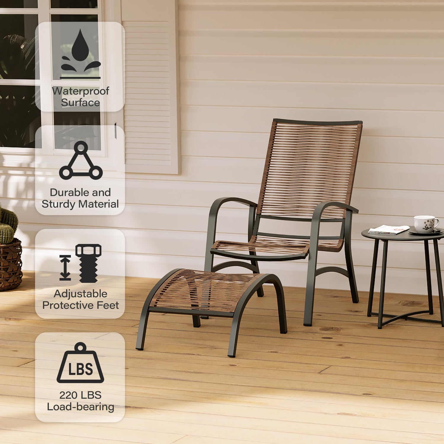 LAUSAINT HOME 5 Pieces PE Wicker Rattan Outdoor Lounge Chairs