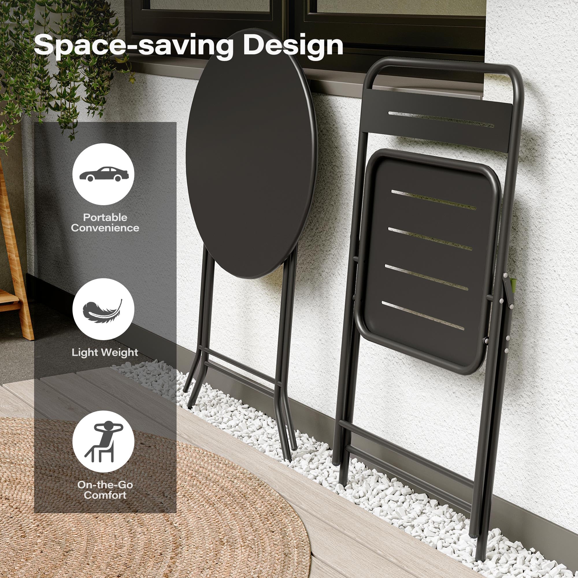 LAUSAINT HOME 3-Piece Steel Folding Bistro Set