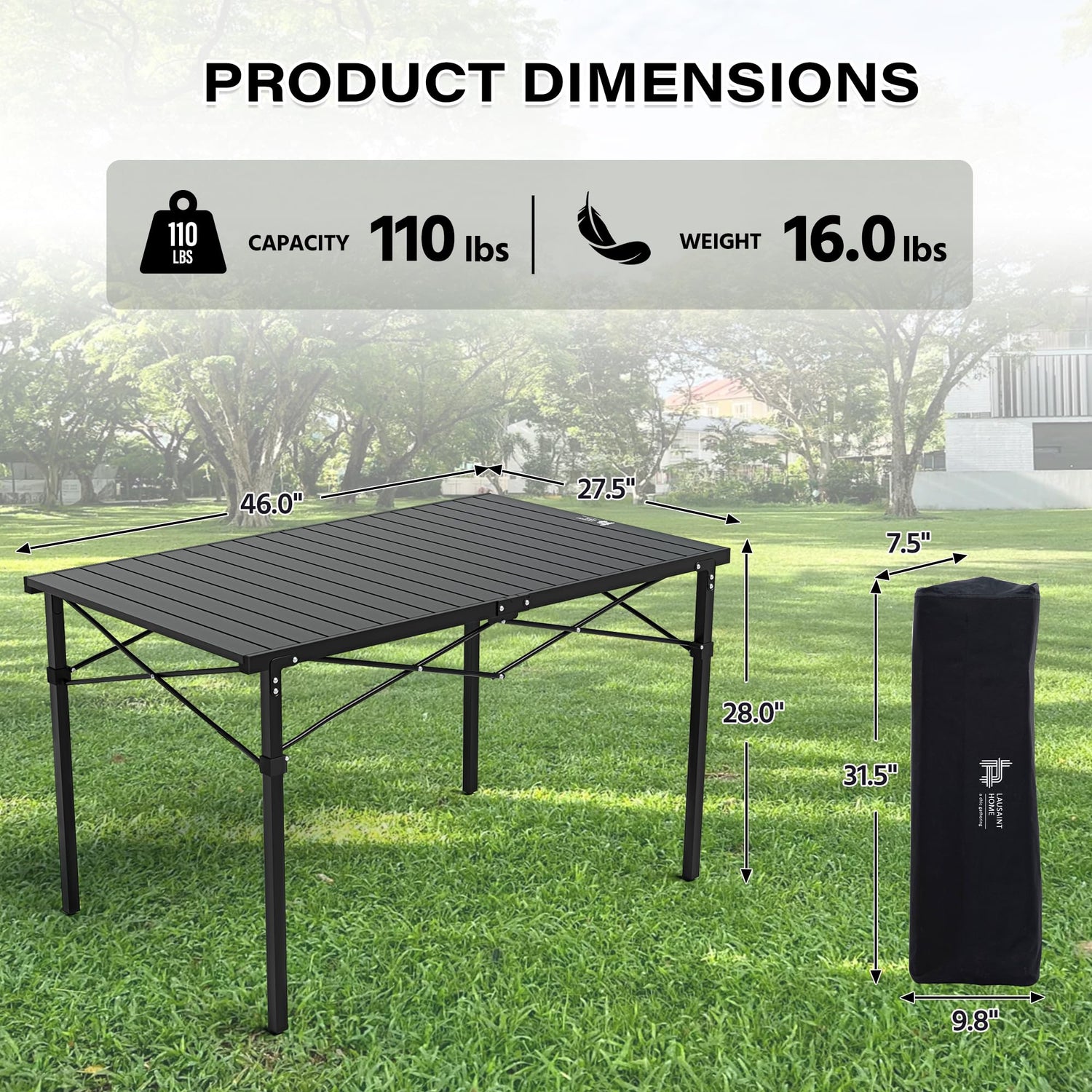 LAUSAINT HOME Folding Camping Table with Aluminum Roll-up Tabletop
