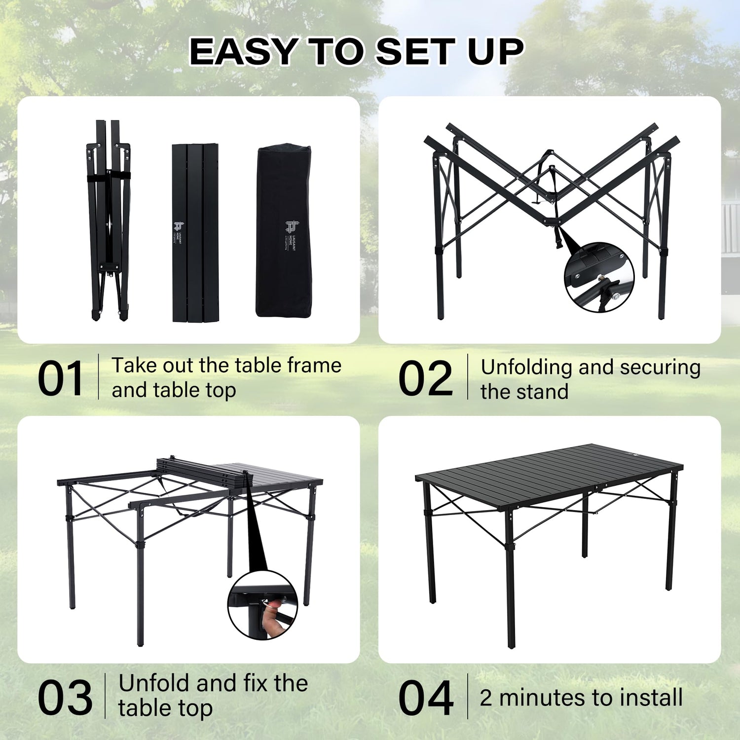 LAUSAINT HOME Folding Camping Table with Aluminum Roll-up Tabletop