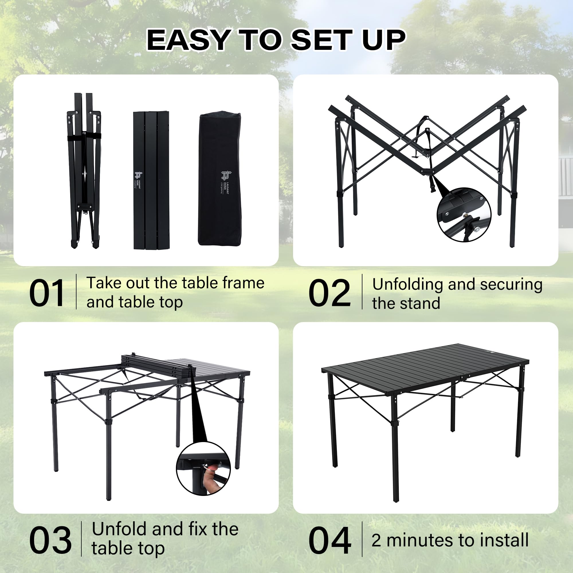 LAUSAINT HOME Folding Camping Table with Aluminum Roll-up Tabletop