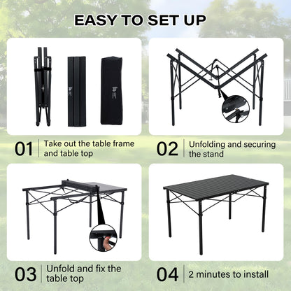 LAUSAINT HOME Folding Camping Table with Aluminum Roll-up Tabletop