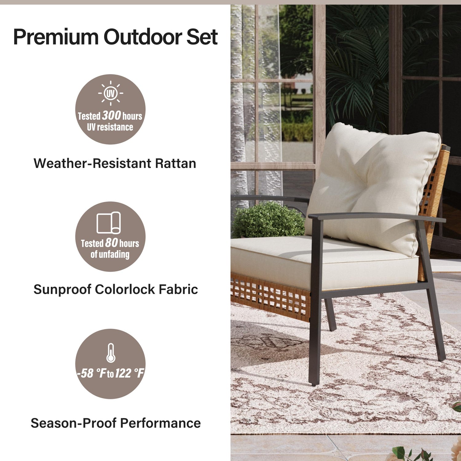 LAUSAINT HOME Outdoor Rattan Bistro Set, 2 Chairs