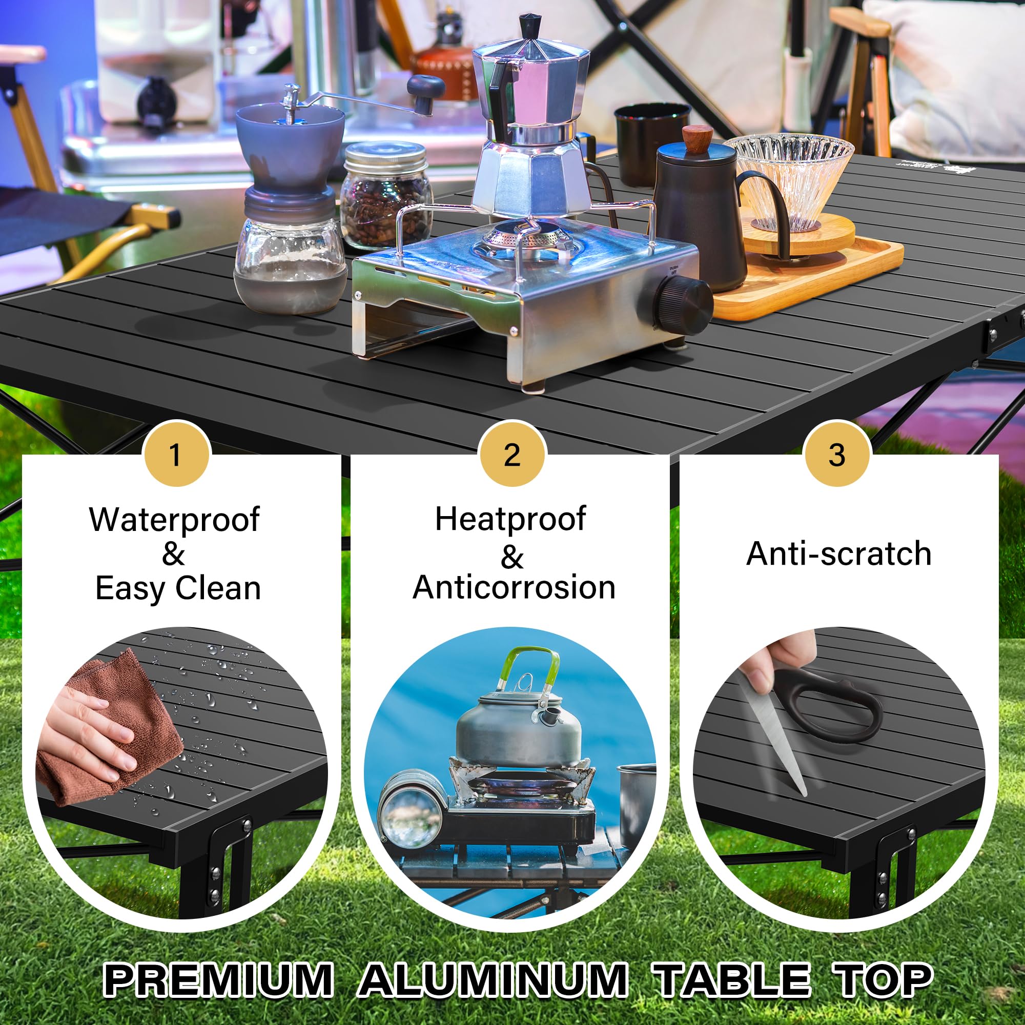 LAUSAINT HOME Folding Camping Table with Aluminum Roll-up Tabletop