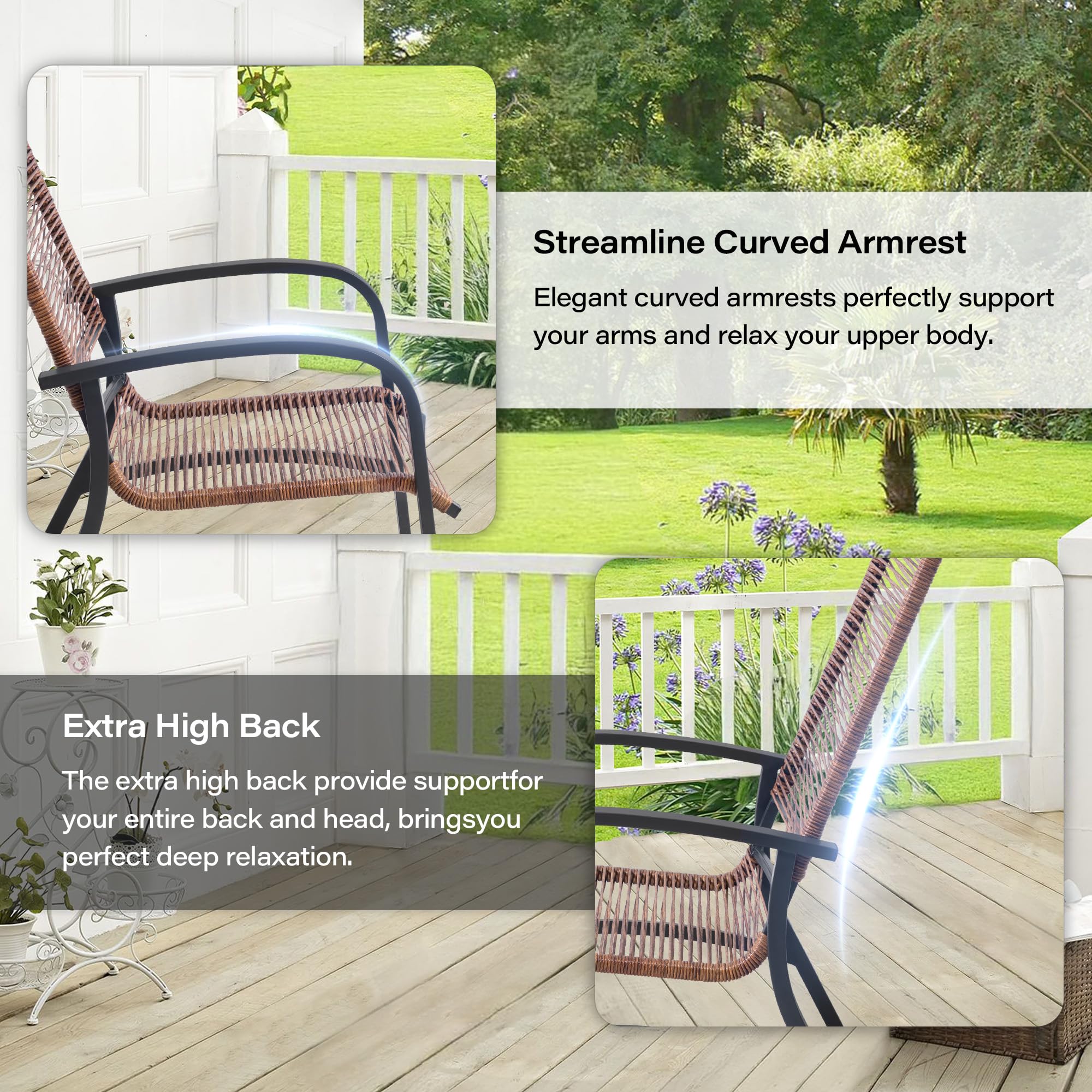 LAUSAINT HOME 5 Pieces PE Wicker Rattan Outdoor Lounge Chairs