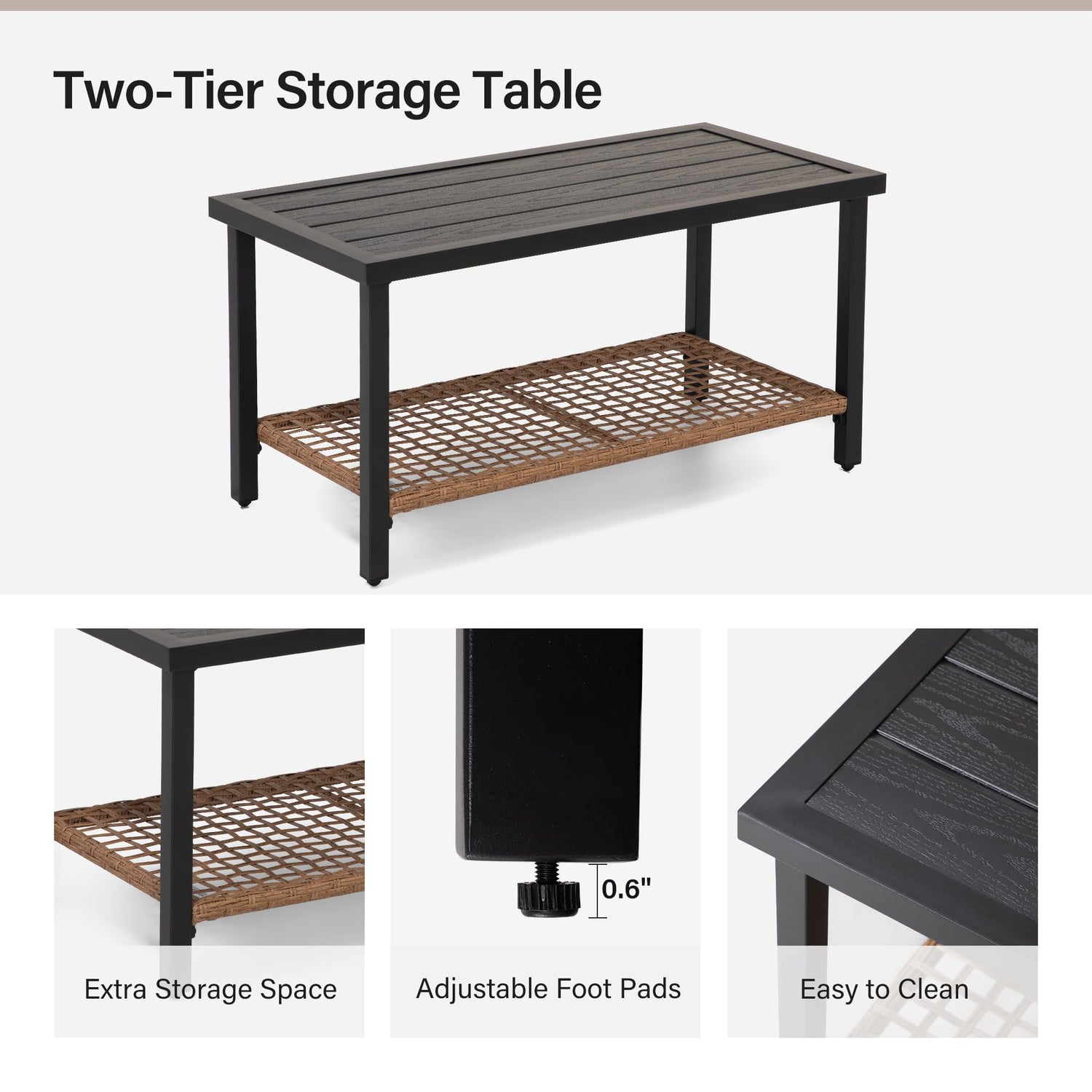 LAUSAINT HOME Outdoor Patio Loveseat with Coffee Table Set of 2