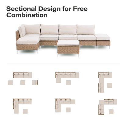 LAUSAINT HOME 7 Pieces Outdoor Patio Furniture Set with Storage Ottoman