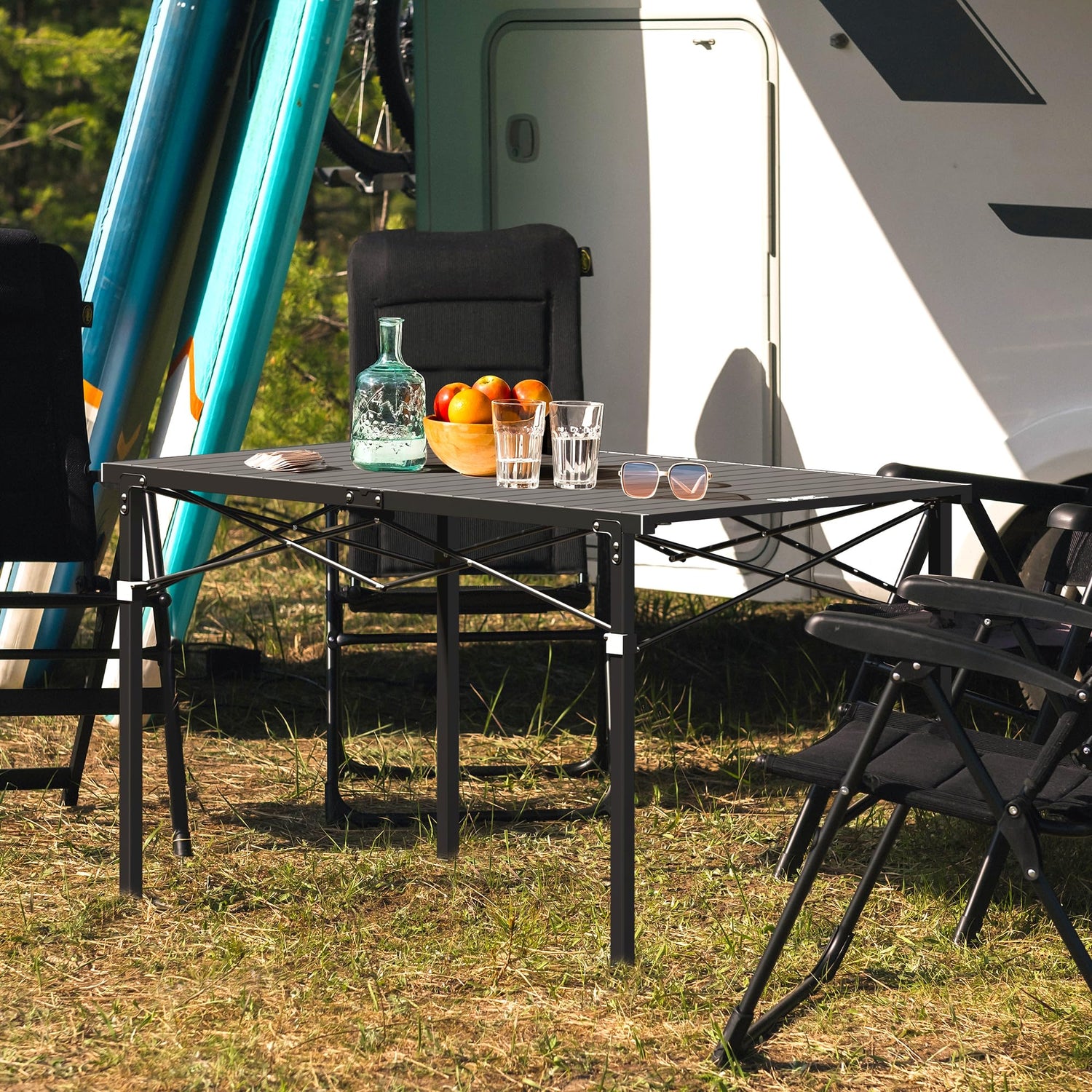 LAUSAINT HOME Folding Camping Table with Aluminum Roll-up Tabletop