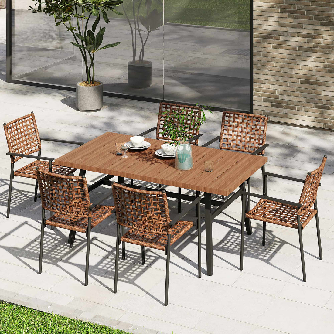 7 Pieces Outdoor Rattan Patio Dining Set