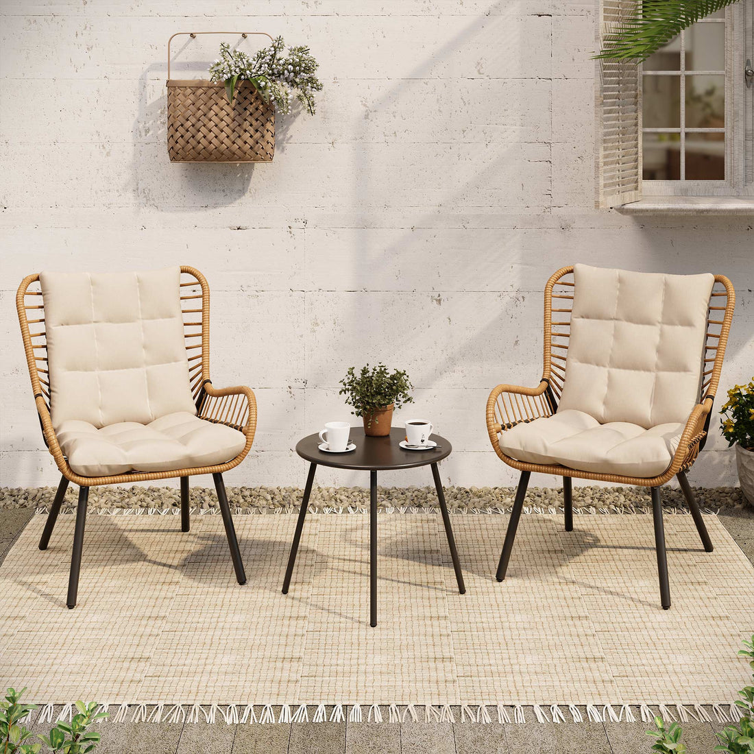 LAUSAINT HOME 3 Piece Outdoor Bistro Set with Highback