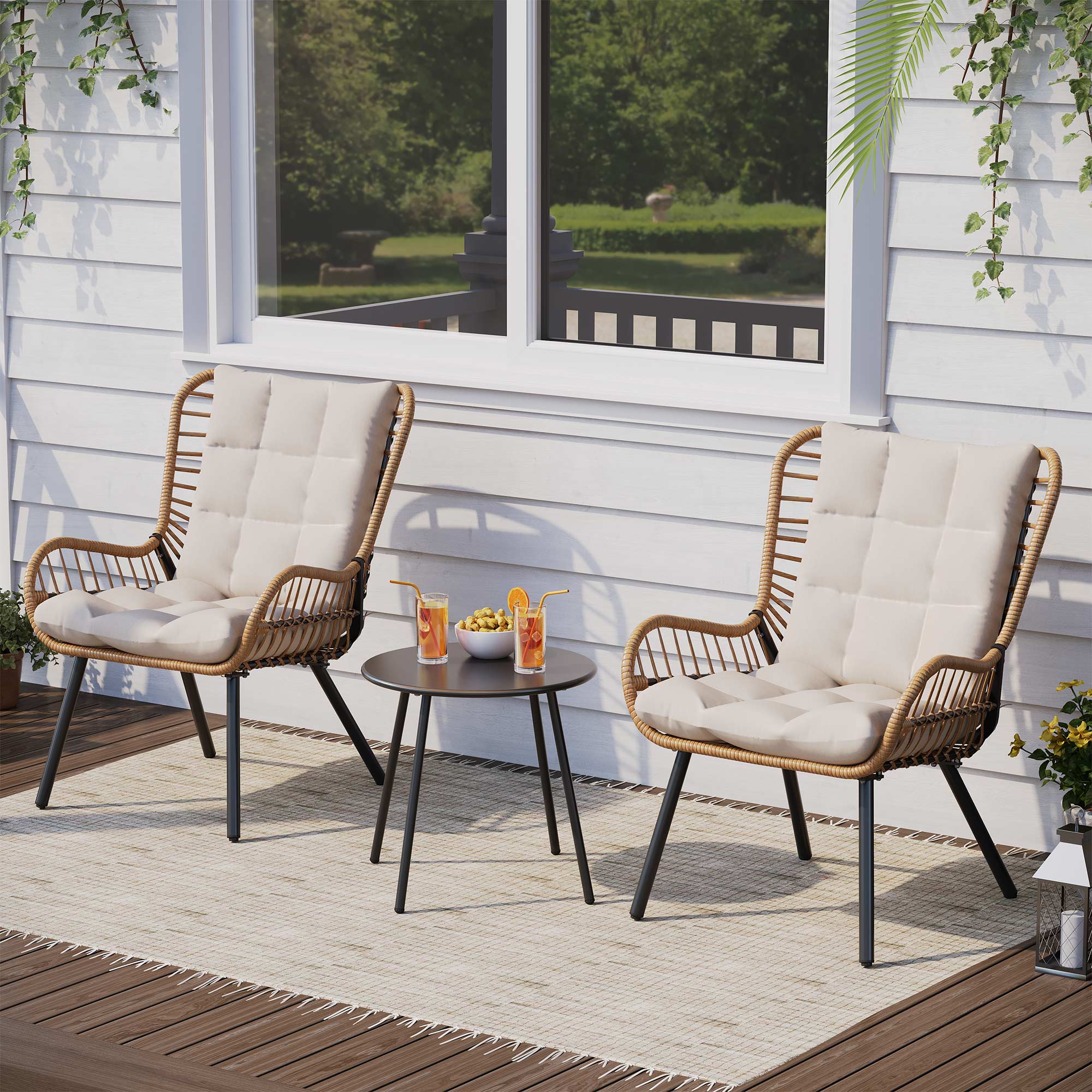 LAUSAINT HOME 3 Piece Outdoor Bistro Set with Highback
