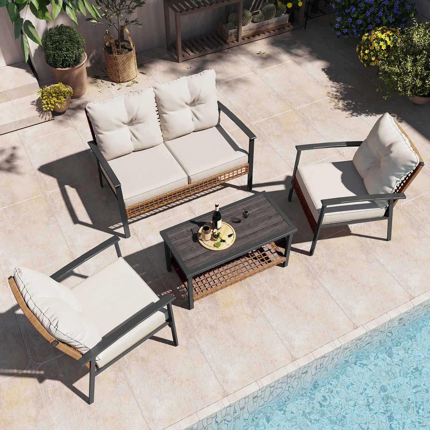 4-piece Rattan Conversation Set