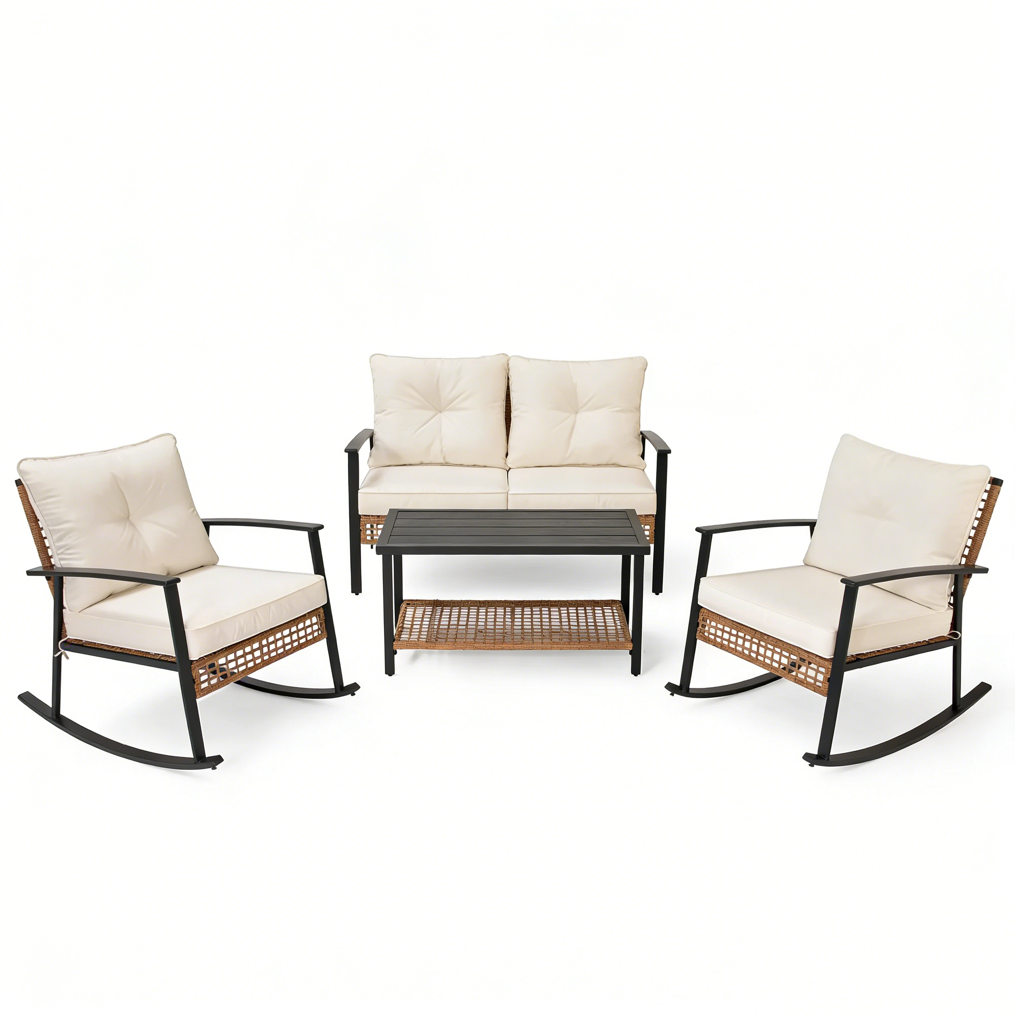 LAUSAINT HOME 4-piece Rattan Conversation Set Comfortable Oversized Outdoor Furniture Set for Backyard
