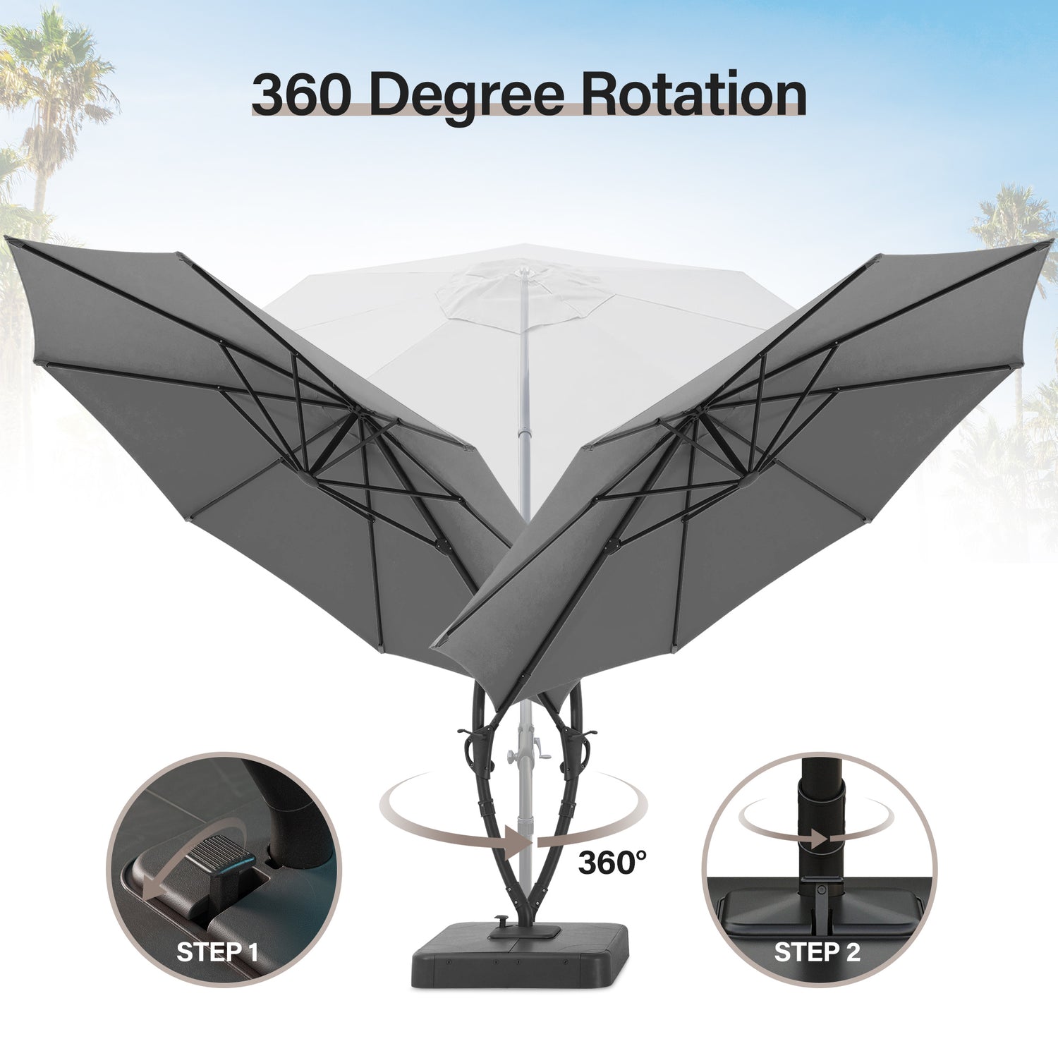 Outdoor Cantilever Hanging Patio Umbrella With Base, 360 Rotation –  Lausaint Home