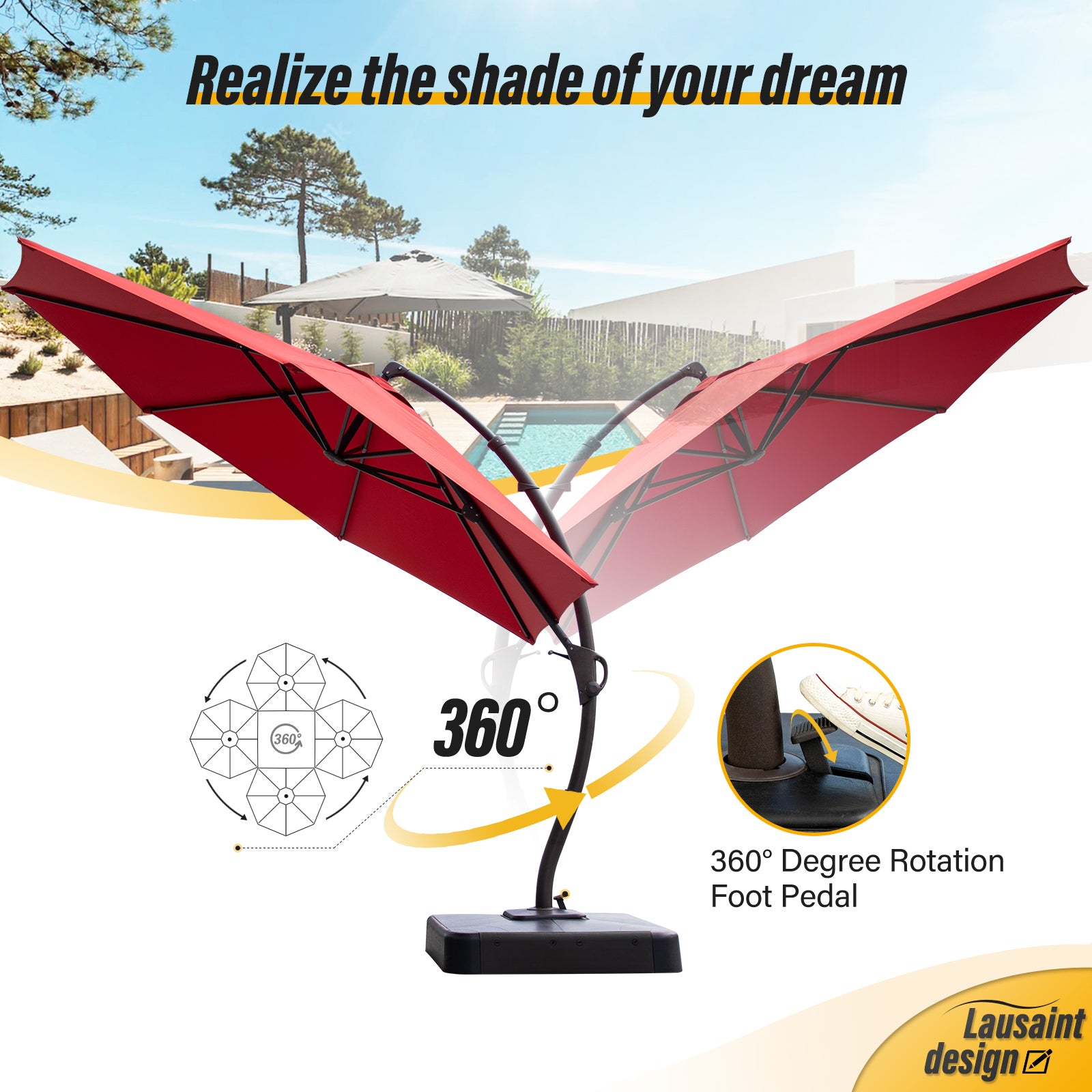 LAUSAINT HOME 12 FT Updated Outdoor Cantilever Umbrella