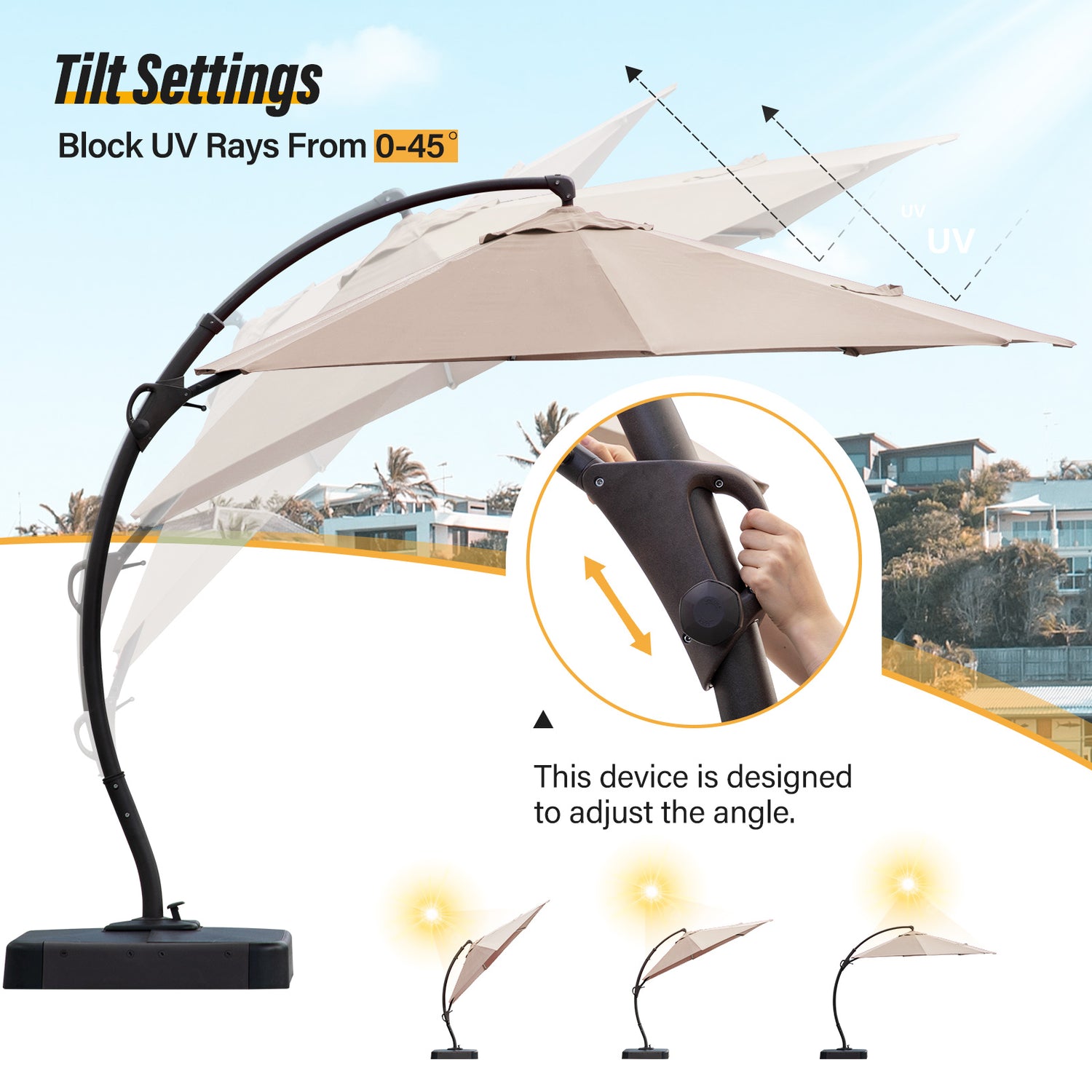angled patio umbrellas LAUSAINT HOME 12 FT Updated Outdoor Cantilever Umbrella, Offset Cantilever Umbrella with 360° Rotation Design Garden, Pool, Backyard