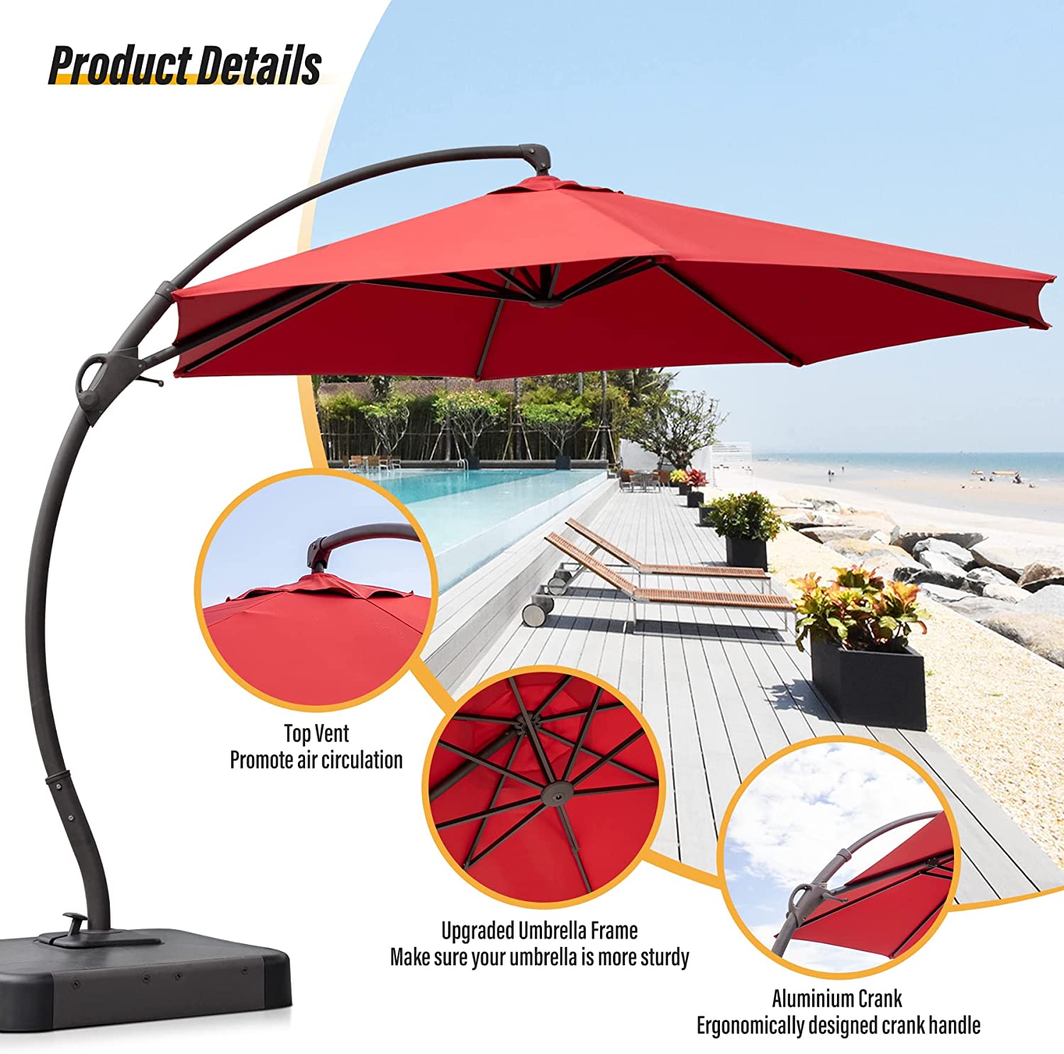 LAUSAINT HOME 12 FT Updated Outdoor Cantilever Umbrella