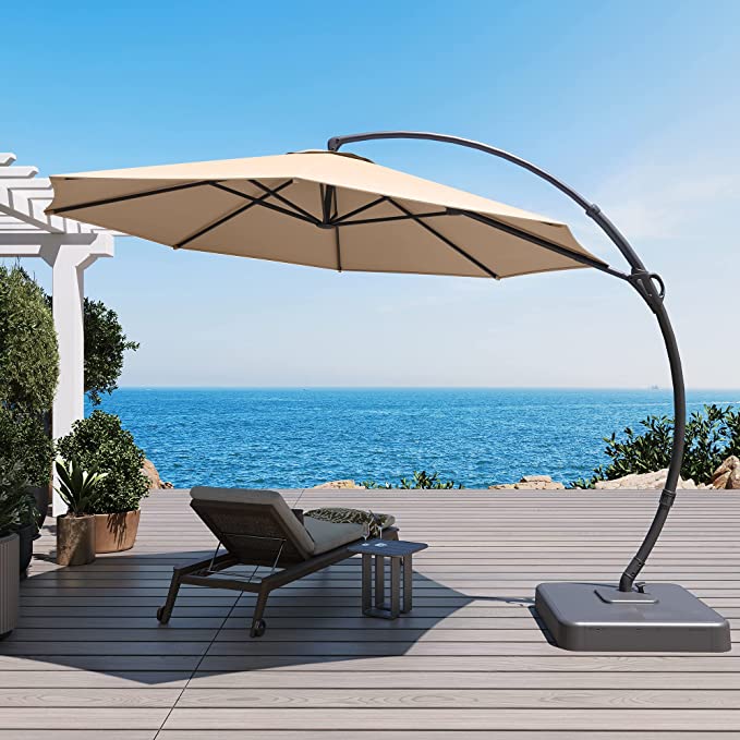 lausaint home outdoor patio umbrella LAUSAINT HOME 12' Sunbrella Outdoor Patio Umbrella with Base Included, Cantilever Umbrella 360° Rotation for Market, Pool, Deck, Garden, Backyard