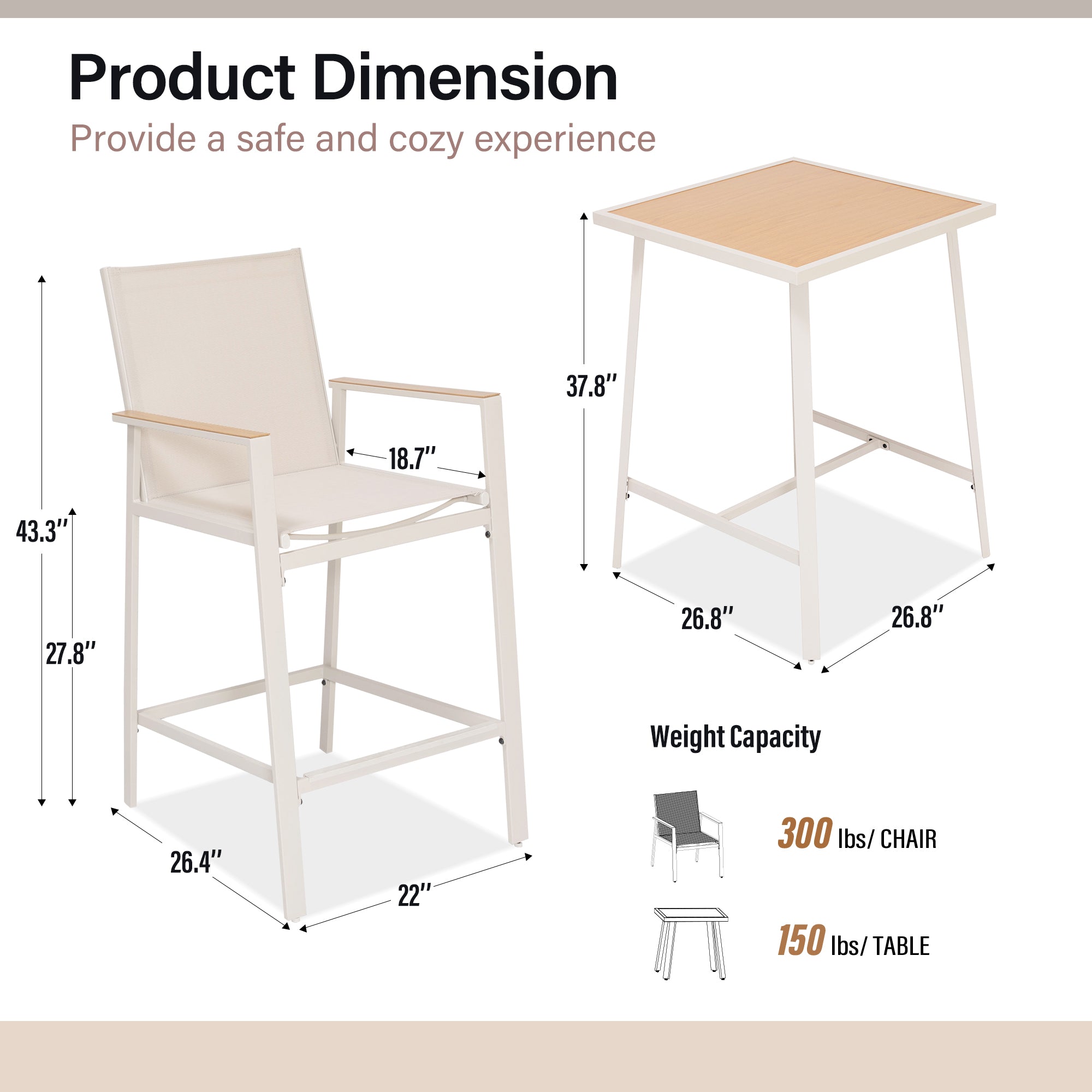 3 Pieces Patio Bar Set